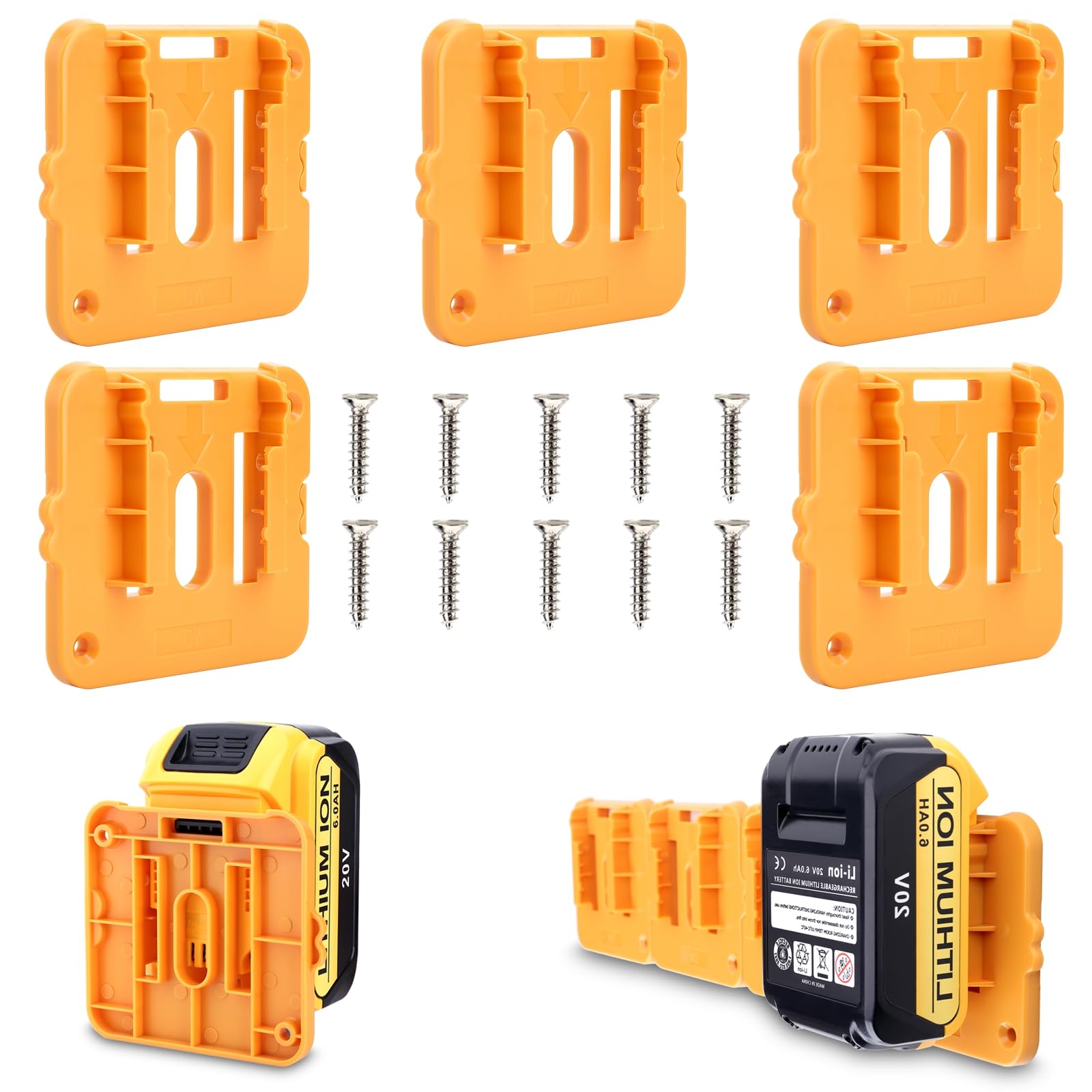 Biswaye5-Pack Battery Dock Holder Compatible with DeWalt 20V Max Battery Holder, Wall Mount Batteries Storage for Work Van, Shelf, Toolbox