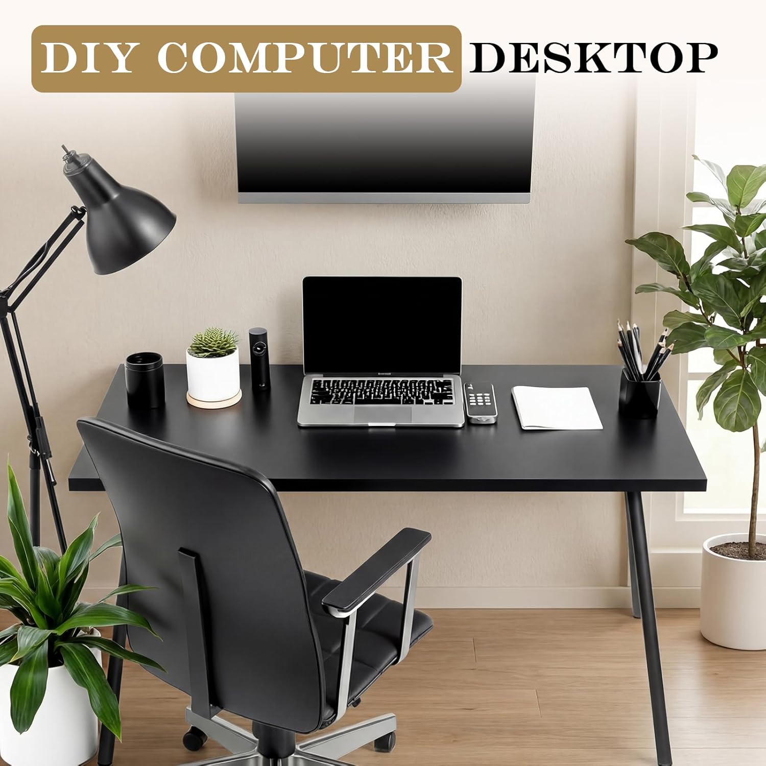 Novabright 36x24 Inch Desk Table Top, One-piece Table Top Black Desktop for Standard and Sit to Stand Height Adjustable Home and Office Desk Frames, Wood Countertop for DIY Double/L Desks, 1'' Thick