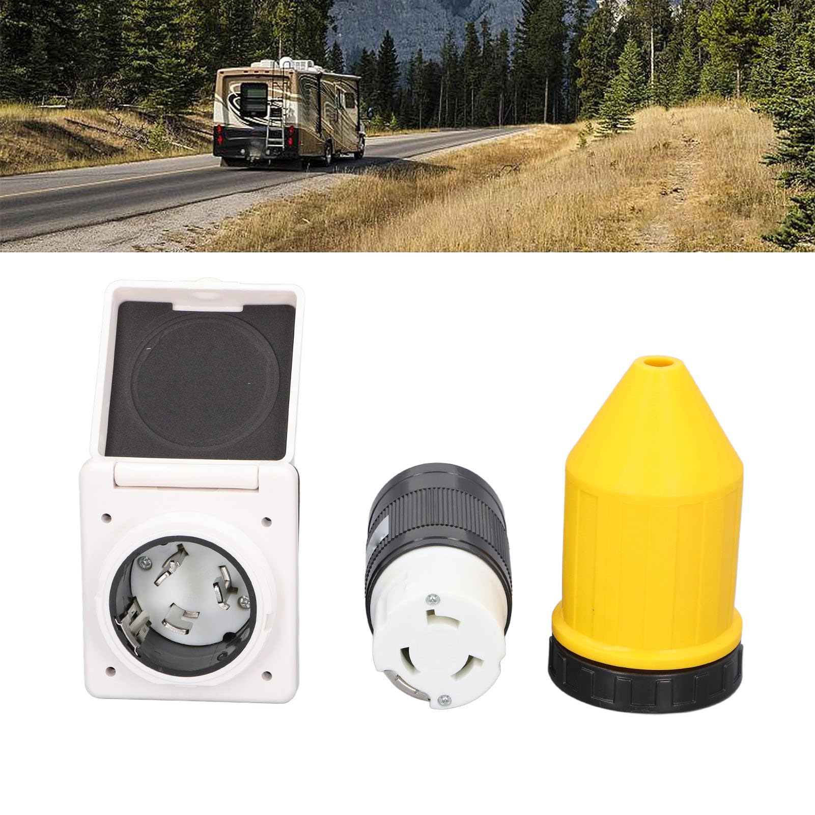Oumefar Jeu de Prises D'entrée de Puissance pour Camping-car, 50 Ampères, avec Matériau en Caoutchouc PVC Durable, pour Remorques et Yachts, étanche et de Taille Compacte