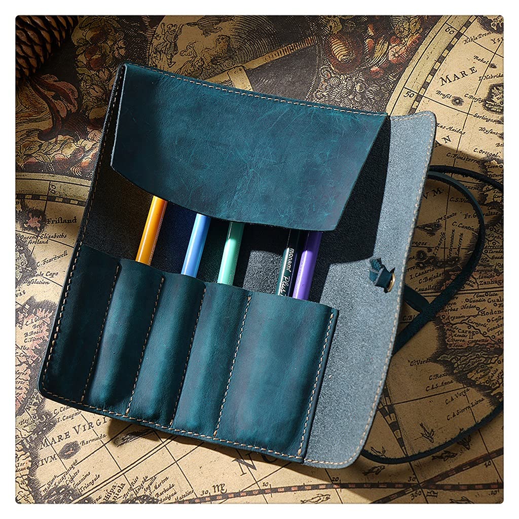 2 Estuches de Cuero Estilo Retro para lápices, Bolsa Enrollable para Guardar bolígrafos, artículos de papelería, útiles Escolares, Bolsa de Maquillaje y cosméticos (diámetro de 190 x 40 mm)