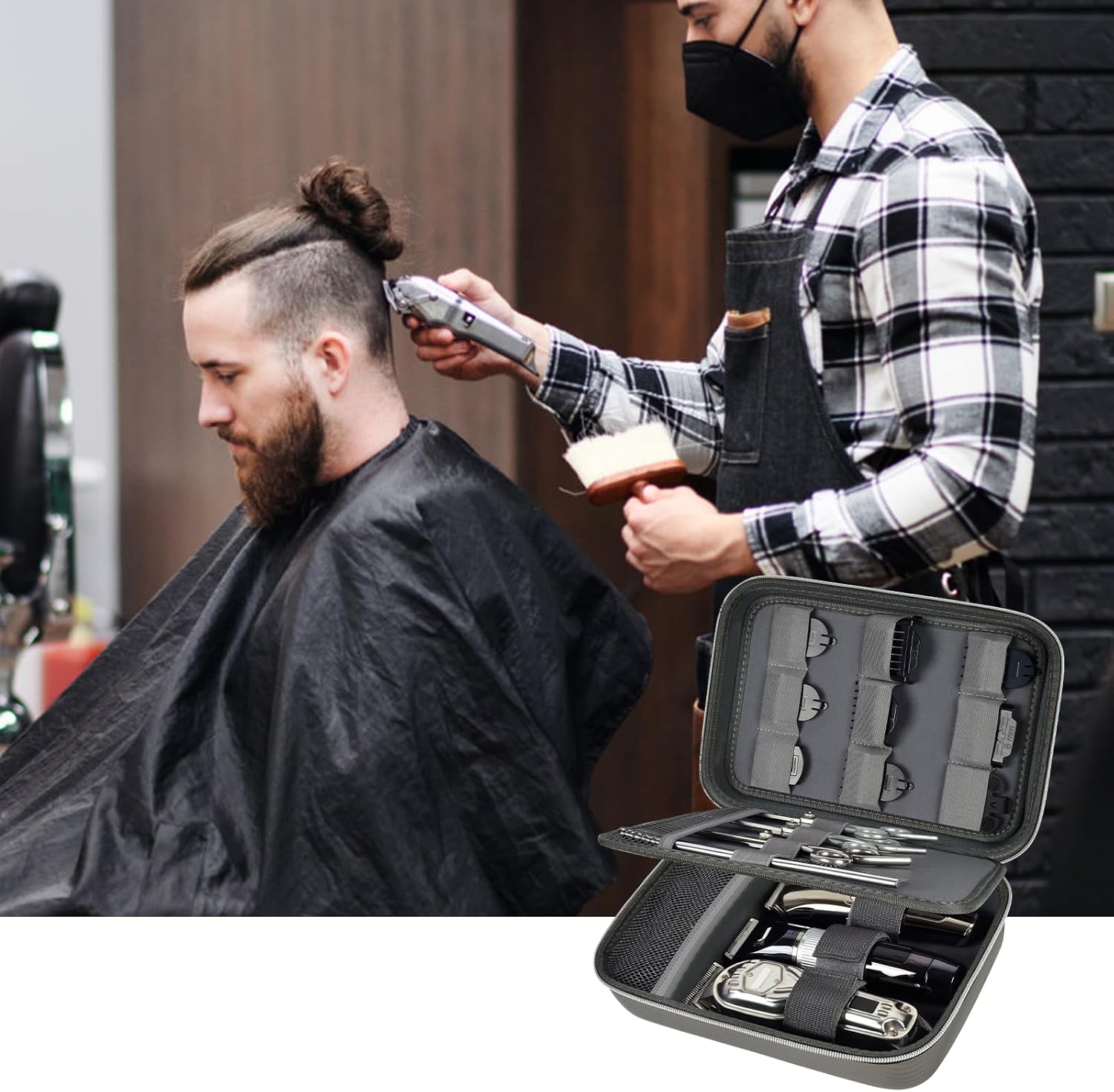 Boobowl Barber Accessories Bag for Clippers and Supplies, Mens Hair Trimmers Box, Portable Storage Organizer for Hair Cutting, Guard Grooming Kit and Barbers Supplies (Bag Only) (Dark Grey)