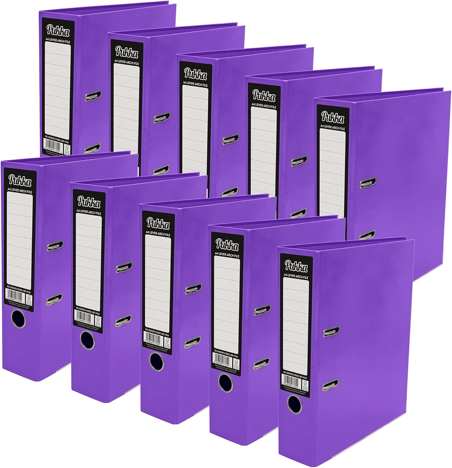Pukka Pad A4 Lever Arch Box Files – 10 Pack Of 2-Ring Paperboard File Binders For Document Storage & Organisation With 70mm Capacity, Spine Label, And