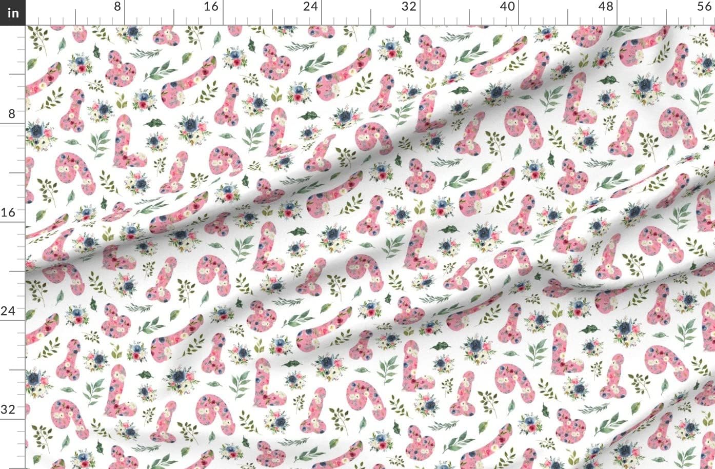 Spoonflower Fabric - Nsfw Mature Pink Floral Flower Penis Adult Gay Gay Pride Printed on Organic Cotton Sateen Fabric by The Yard - Sewing Quilting Apparel Home Decor