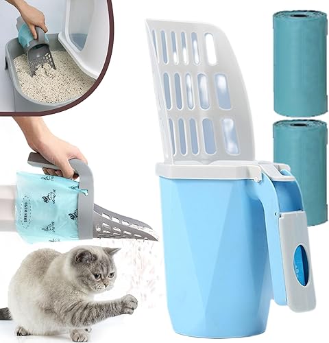 Cuchara de arena para gatos con bolsa de repuesto para mascotas, pala de arena duradera para gatos, pala de arena para gatos, pala portátil para