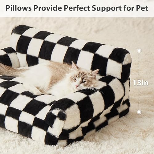 Miniatura 3 de BFPETHOME Sofá cama para gatos y perros, sofá para mascotas pequeñas, bonito sofá para gatos, cama para perros a cuadros con funda lavable (negro y
