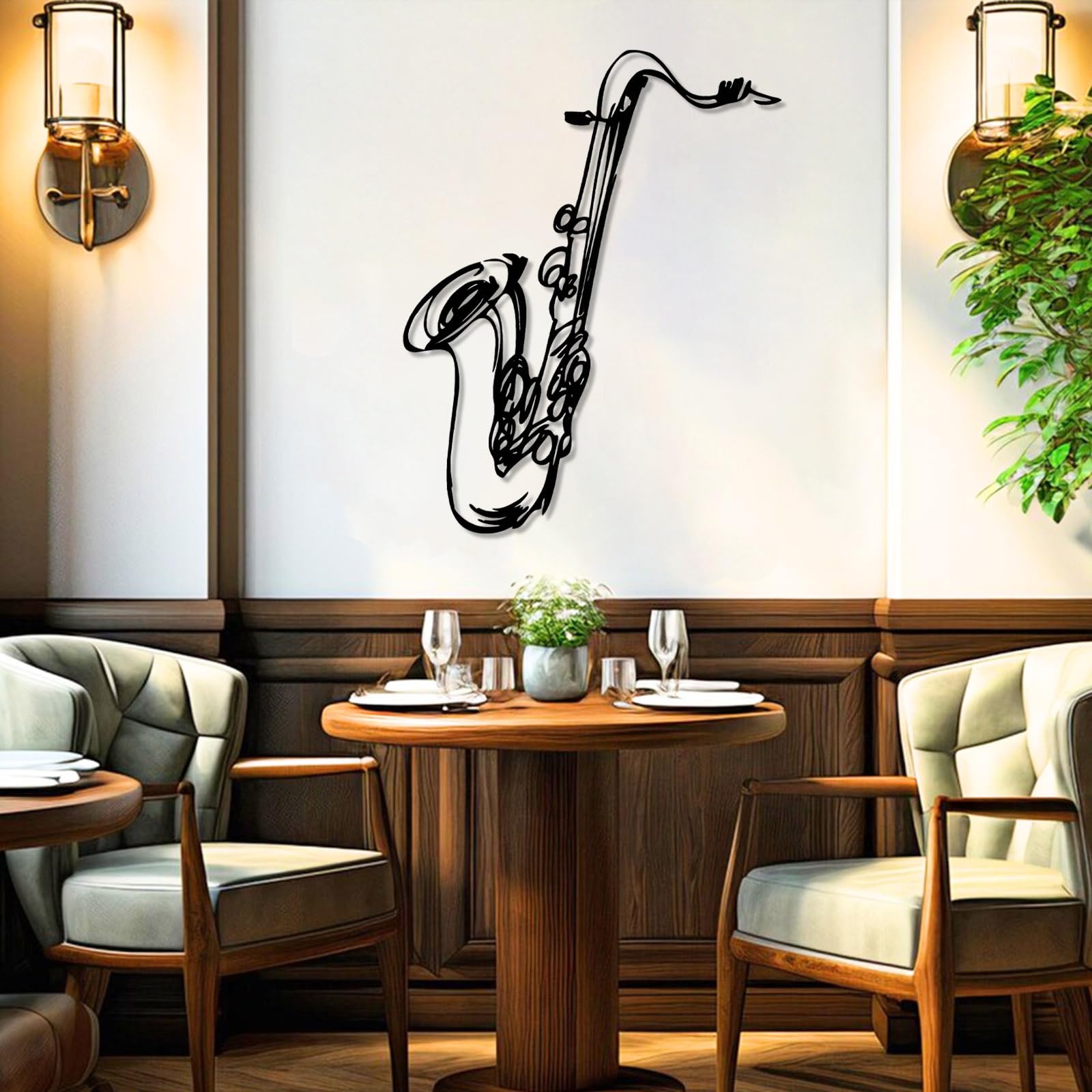 Decorazione da Parete Sassofono in Metallo Bianco 90 X 70 Cm Arte Murale Jazz Musica Strumento Astratto Decorazione Studio Bar Soggiorno Regalo Musicista White 19L x 14W