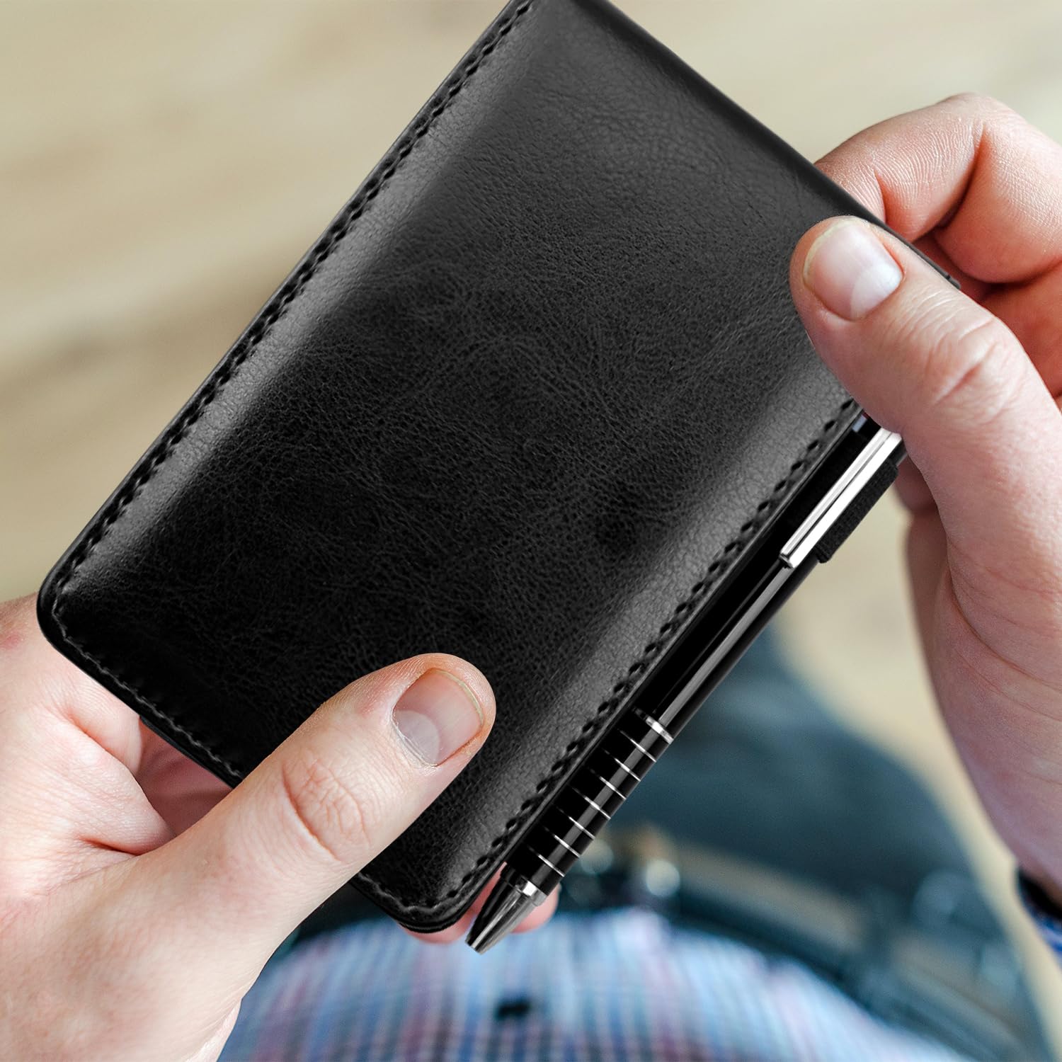 Rumyve Small Pocket Notebook,Pocket Notebook Holder with Pen,A7 Pu Leather Notebook Pen Holder with 50 Lined Sheets,for Adults Students - Image 4