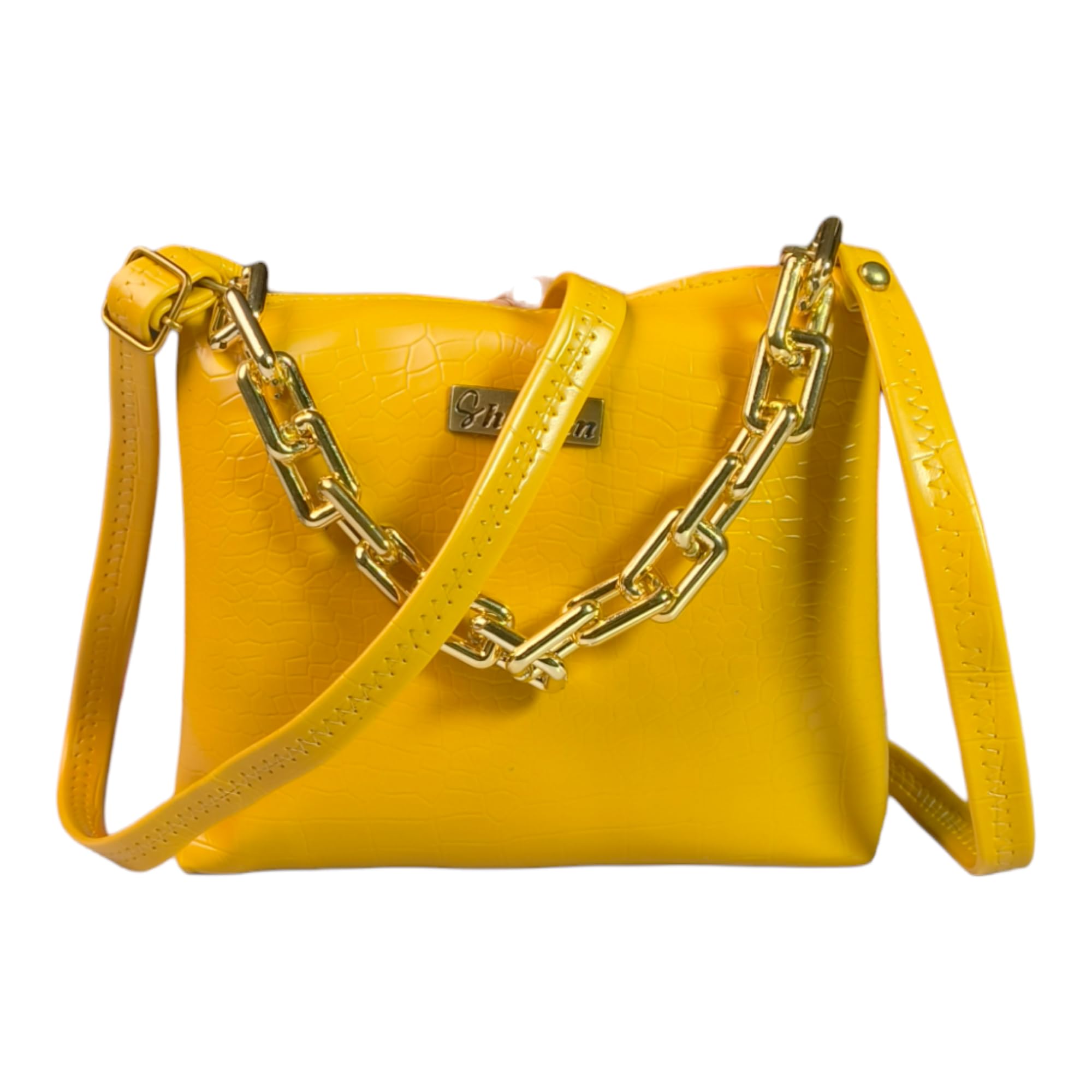 Shireen Womens Crocodile Texture Sling Bag Gold Chain Crossbody Strap | Ladies Purse | Casual Handbag For Girls (Yellow) (B0C99GF3RX) Amazon Price History, Amazon Price Tracker