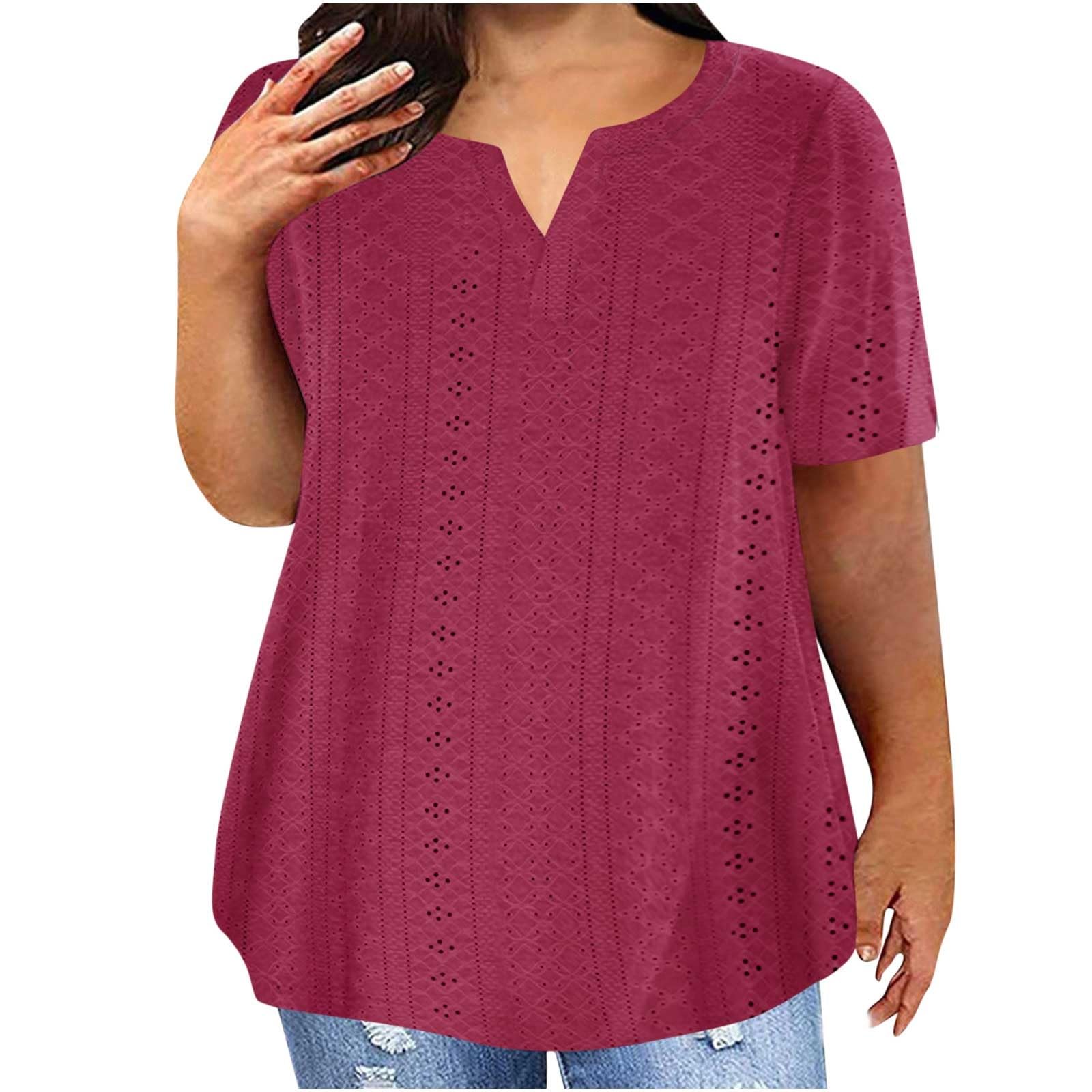 Generic 2024 Camisetas Manga Corta Mujer Blusa Mujer Verano con Cuello en Pico Color Sólido T-Shirt Multicolor Shirt Tallas Grandes Blusa Casual Tops Básica Camiseta Mujer Pullover Blusa Casual Elegantes
