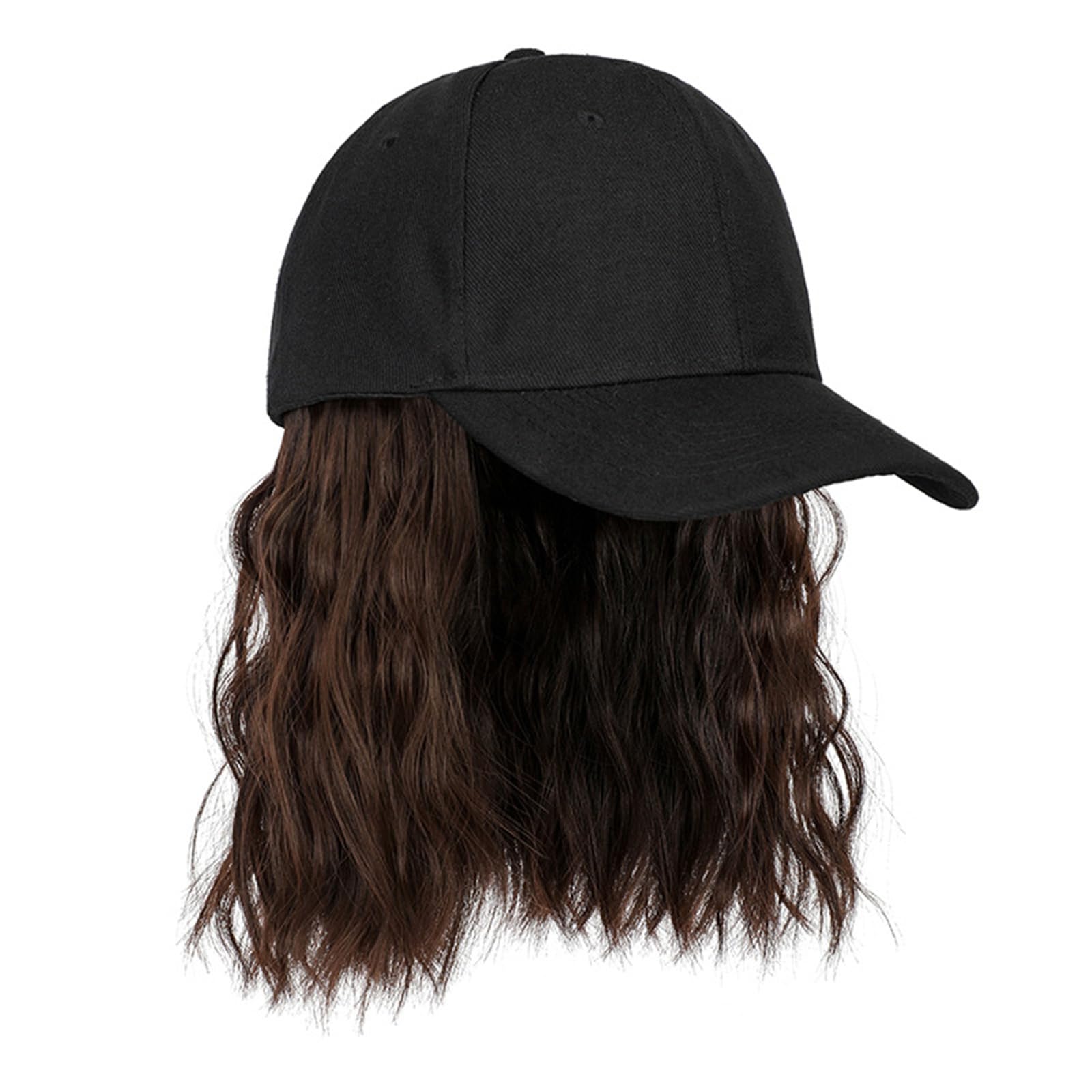 Laruisee Men's Dark Brown Wo's Baseball Cap With Detachable Natural Soft Bob Hair Wig - Short Curly Wig Hat For Fe