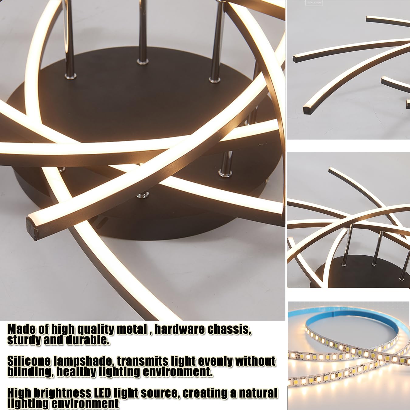 Duże Lampy Sufitowe Ściemnialna Nowoczesna Lampa Sufitowa LED z Pilotem ściemniania 3000K-6000K Czarna Lampa do sSalonu Biała Lampa Wufitowa do Salonu Sypialnia Gabinet (Biały, 5-płomień,62W)