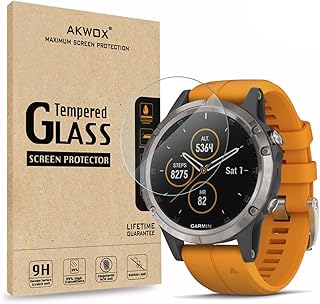 [6-Pack] Compatible with for Garmin Fenix 5/Fenix 5 Plus Screen Protector, Akwox Full Coverage Anti-Bubble Screen Protective Film for Fenix 5 Plus