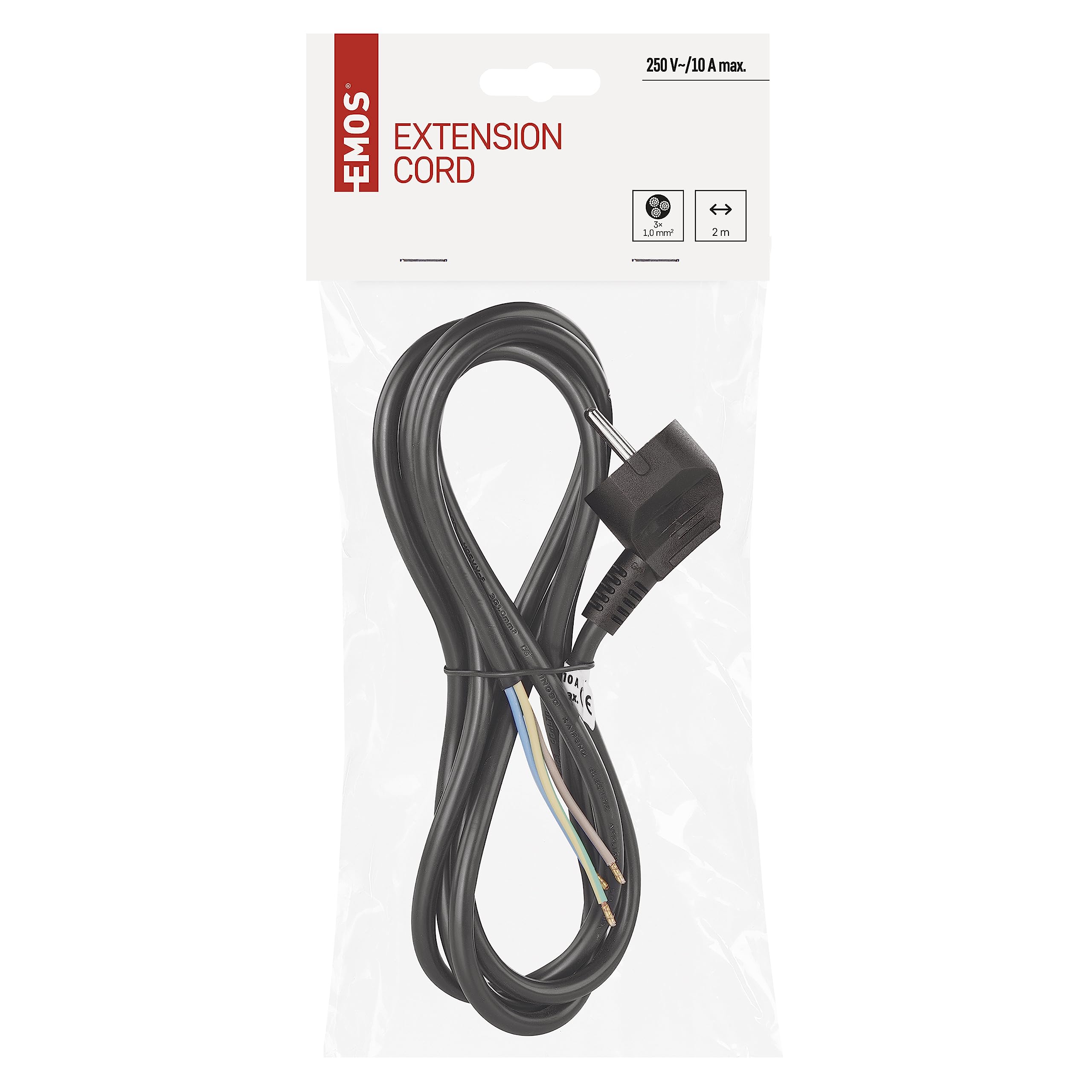 EMOS Przewód przyłączeniowy do żelazka 2 m/kabel zasilający, kabel przyłączeniowy, kabel żelazkowy czarny / 3 x 1,0 mm / H05VV-F 3G kabel z tworzywa sztucznego