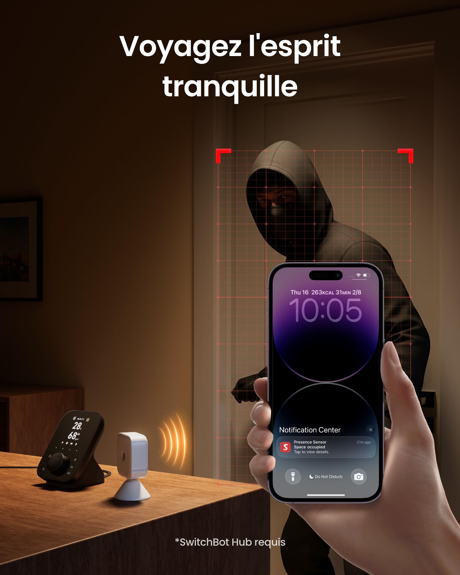 SwitchBot Capteur de Mouvement Radar Intelligent mmWave, capteur de présence Bluetooth avec détection Dynamique, Fonctionne avec Alexa, HomeKit et Apple Home Via SwitchBot Hub