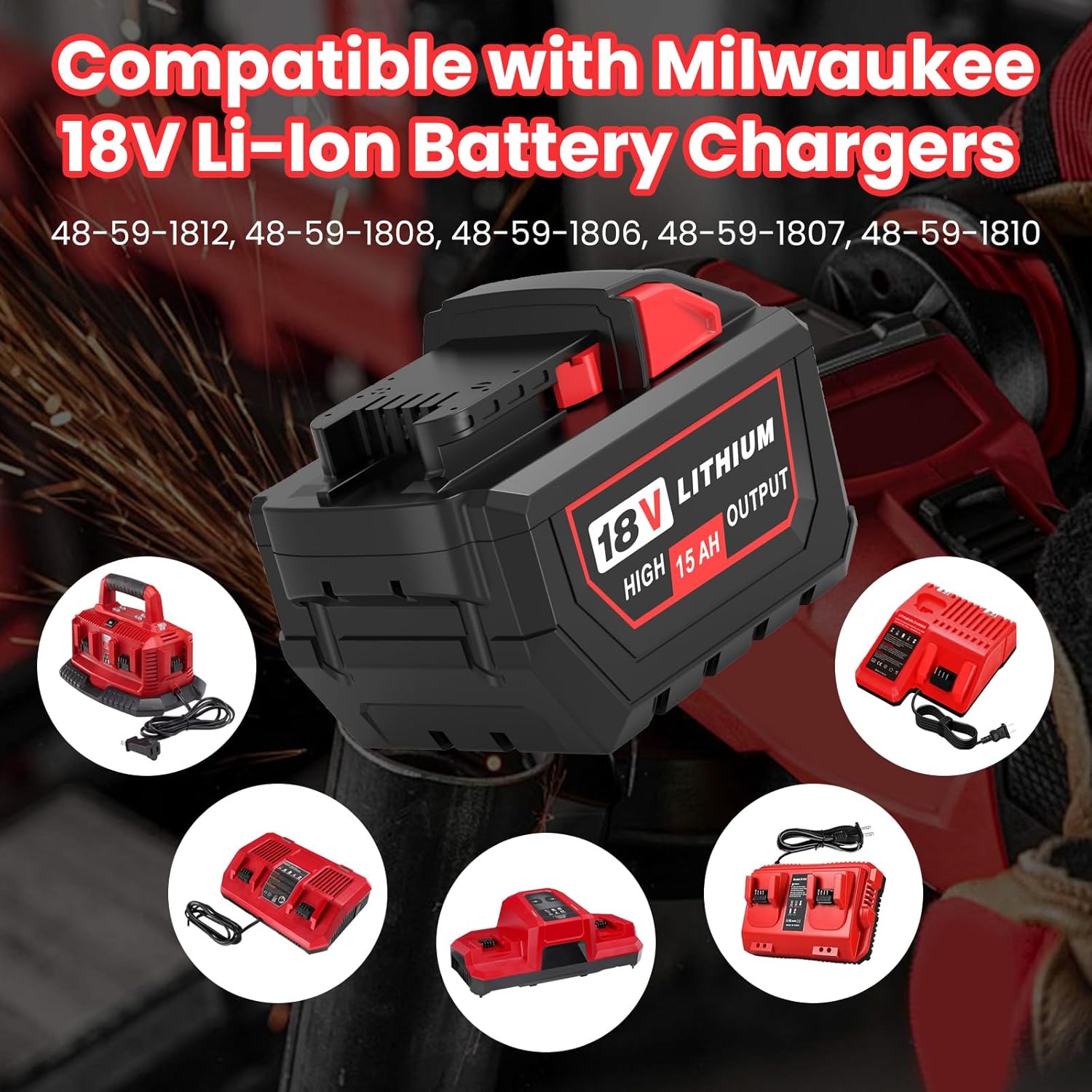 2Pack 15000mAh Lithium-ion Battery Replacement for Milwaukee 18V Battery Long Runtime Compatible with Milwaukee 18V Lithium Battery 48-11-1862 48-11-1852 48-11-1882 Cordless Tools (15.0Ah 2Pack) - Image 5