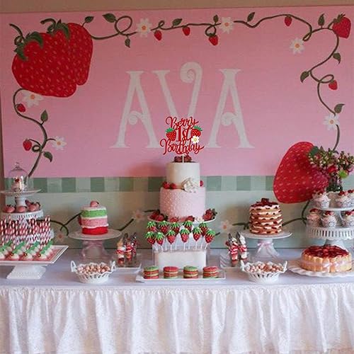 Miniatura 5 de 1 pieza de decoración para pastel de primer cumpleaños con purpurina de flores y frutas dulces para primer cumpleaños, fresa, una selección de