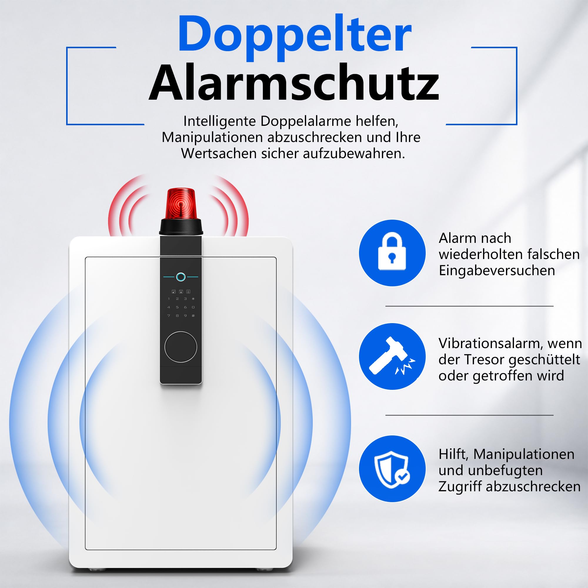 34KG Schwerer Safe Tresor für Zuhause, 100L Großer Stahl Schranktresor mit Zahlenschloss und Fingerabdruck, Alarmanlage, Anti-Theft Möbeltresor für Schmuck, Geld und Wertgegenstände (Weiß, 100L)