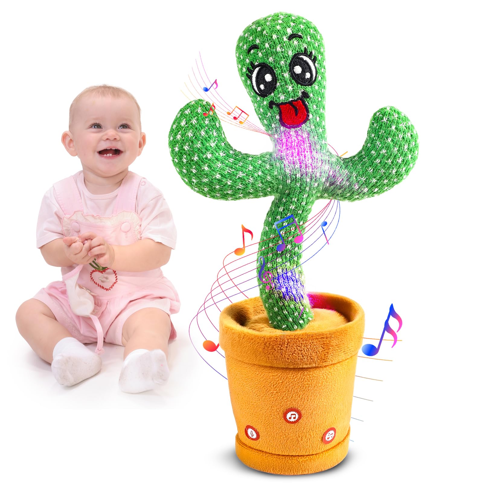 Cactus parlante danzante per bambini, cactus cantante con 120 canzoni+danza+registrazione+LED, imitazione registrazione cactus giocattoli regalo per bambini 0-6 6-12 mesi (style7)