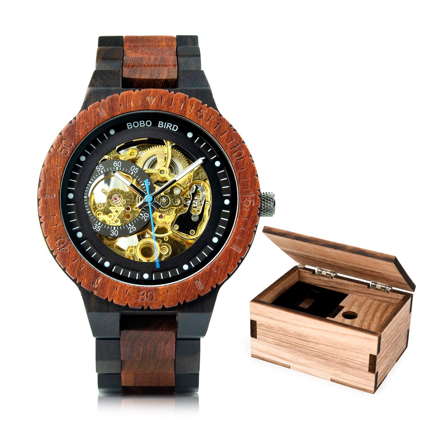 Mens Wooden Mechanical Watches Lightweight Automatic No Battery Wood Fashionable Design Wristwatch for Men