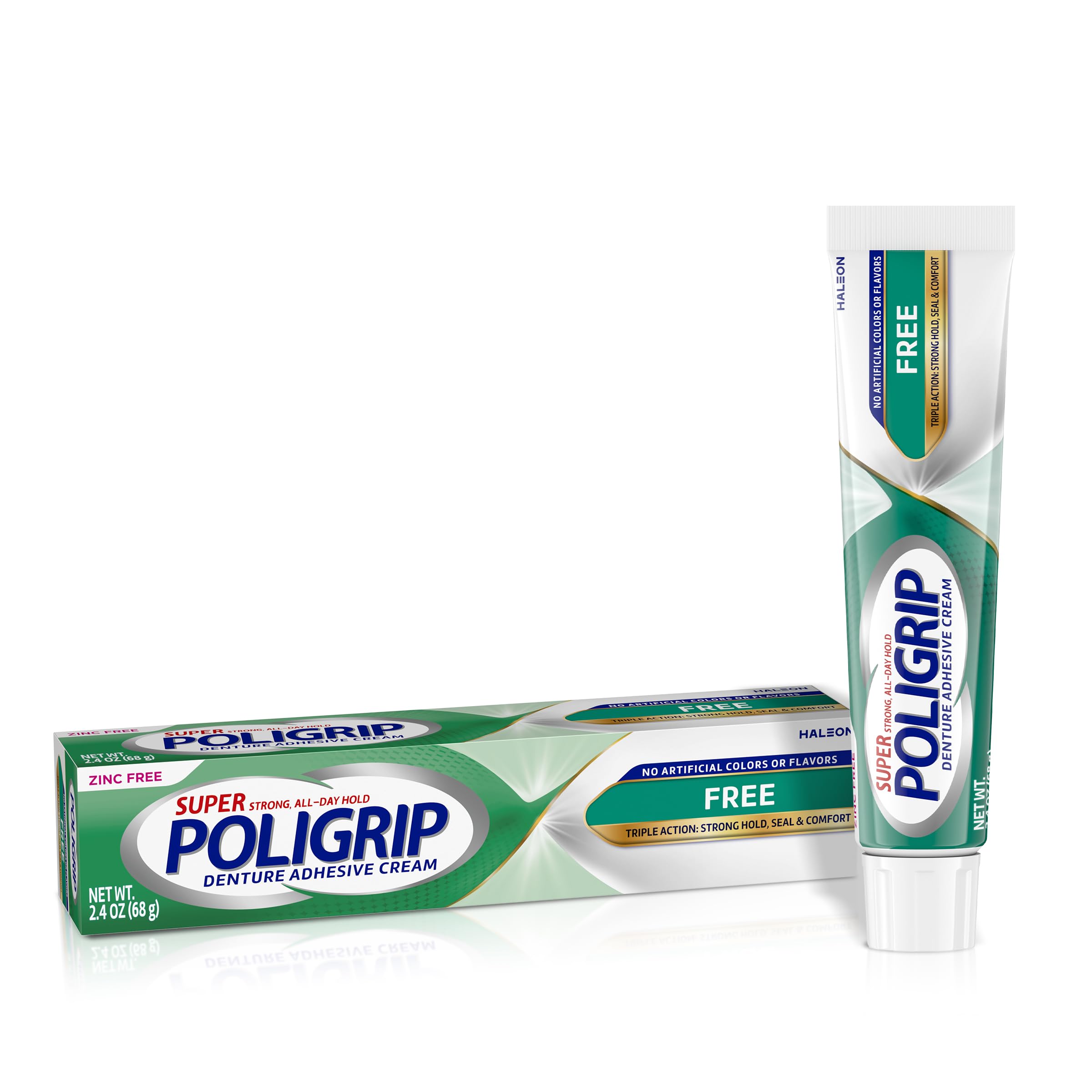 Super Poligrip Denture Adhesive Cream, Artificial Flavor/Color Free 2.4 oz by Abreva