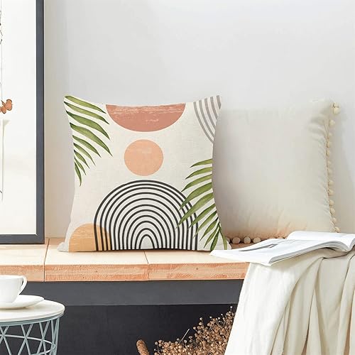 Miniatura 3 de Fundas de Almohada Bohemias 18 x 18 Juego de 2, Decoraciones de Granja de Hojas Verdes de Mediados de Siglo Fundas de Almohada Decorativa Moderna