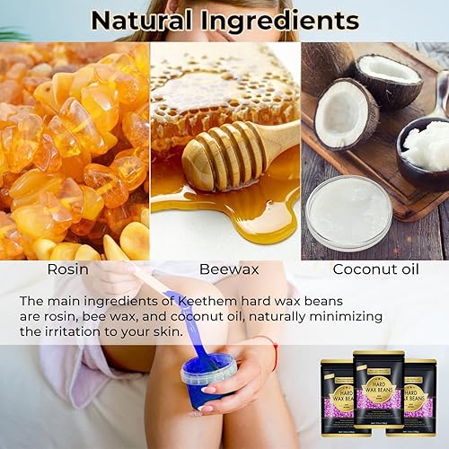 Miniatura 3 de Keethem - Cuentas de cera para depilación, granos de cera dura de 10.5 onzas, cuentas de cera gruesa para cara, cejas, bikini brasileño para mujeres