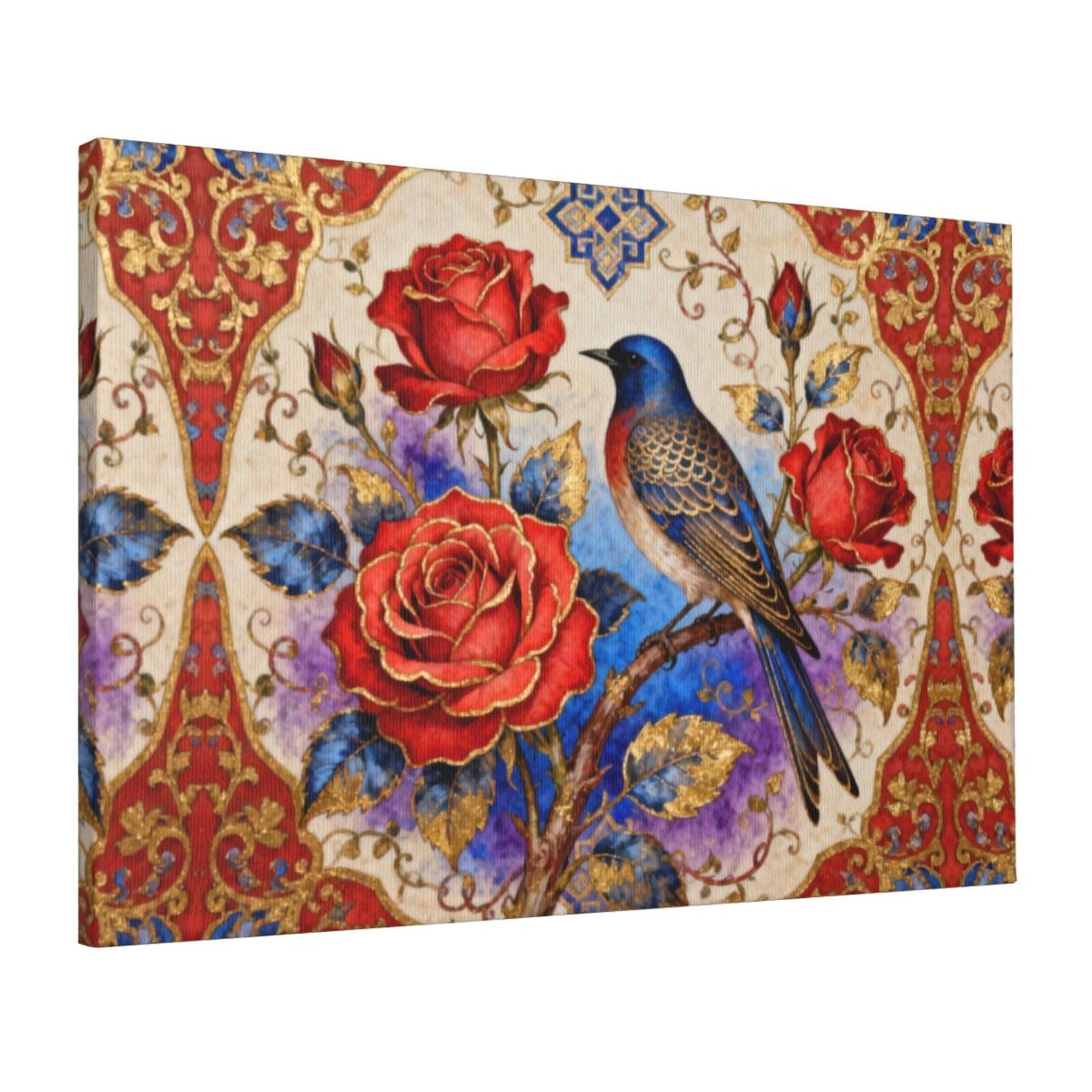 CNTDBU Roses and Birds Canvas Wall Art 16x24 Inch-Large Modern Painting Print for Living Room, Framed Ready to Hang Artwork for Bedroom