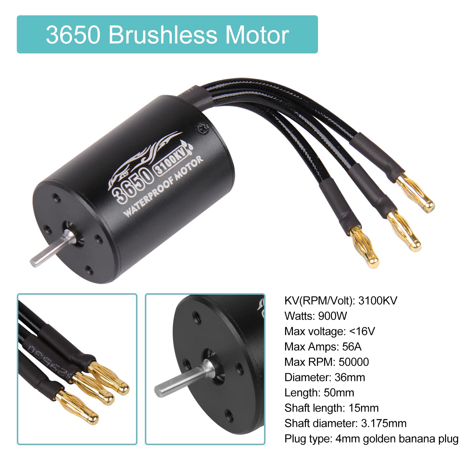 3650 3100KV Motore brushless e 60A ESC Combo Set 5.8V / 3A ESC impermeabile con motore primario senza sensore per 1/10 RC Car