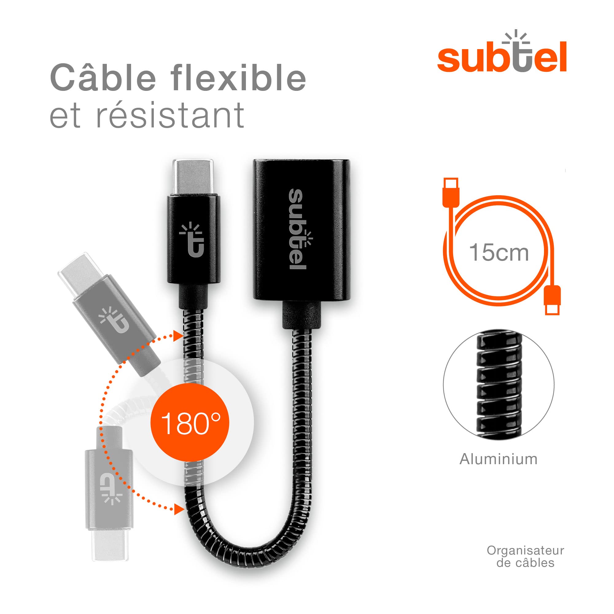 Câble OTG USB-C Vers USB-A Subtel - Adaptateur Pour Smartphone, Connexion Clé USB, Manette, Souris
