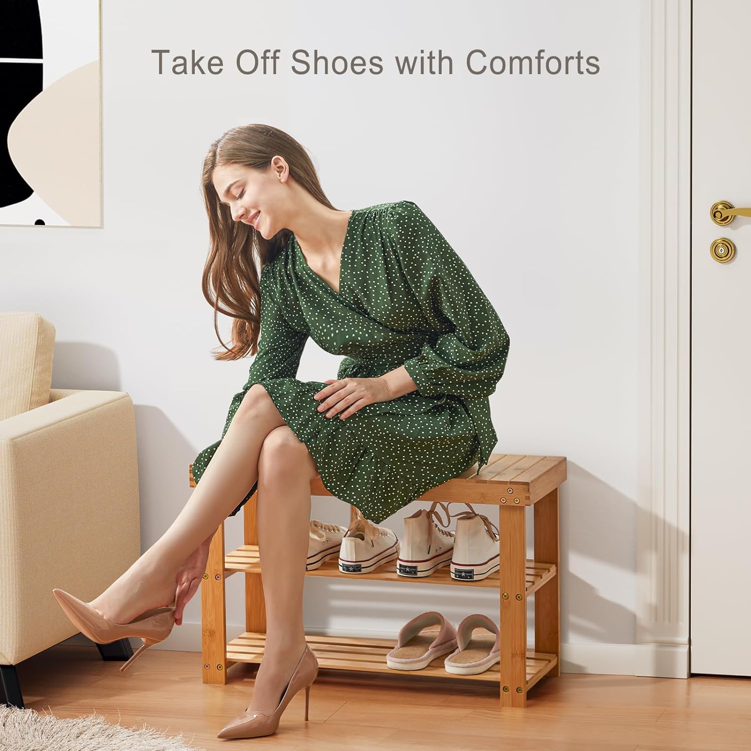 Delavala Bamboo Shoe Bench with Storage Shelf -for Entryway Corridor Bedrooms and Balconies a Shoe Storage Bench, a Shoe Cabinet with a Long Seat Hallway Seating Balcony Organizer, Space-Saving 4
