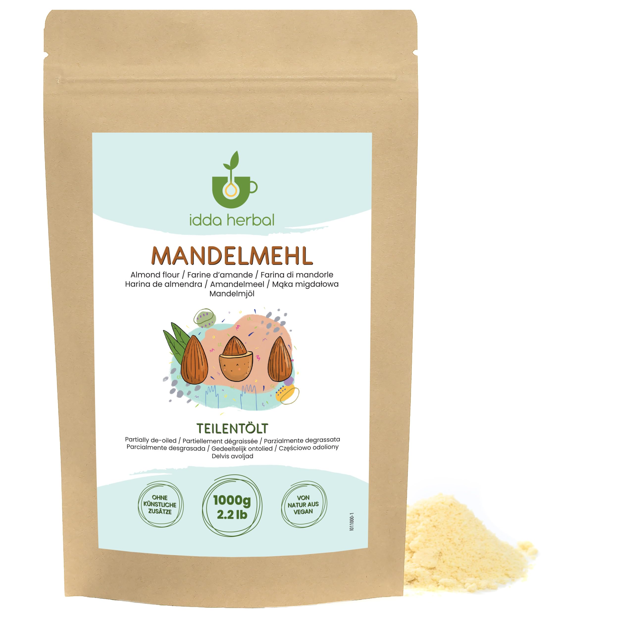 IDDA Herbal Farina di Mandorle 1kg, Mandorle Crude Macinate, Farina senza Glutine, Keto