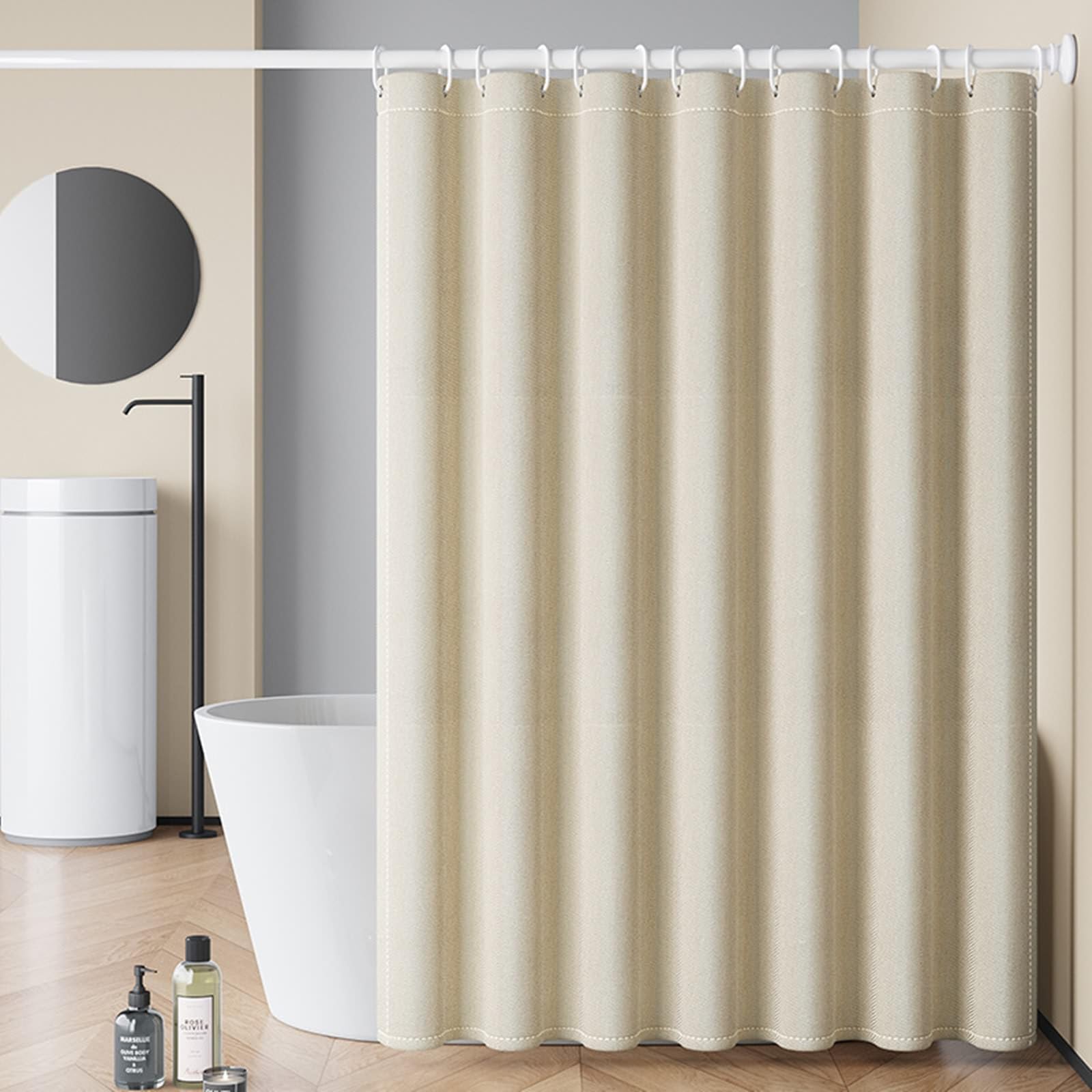 Tenda Da Doccia Boho Lunga 200 Cm Con Pieghe Trapuntate - Set Con Ganci, Crema, 172x84 Cm