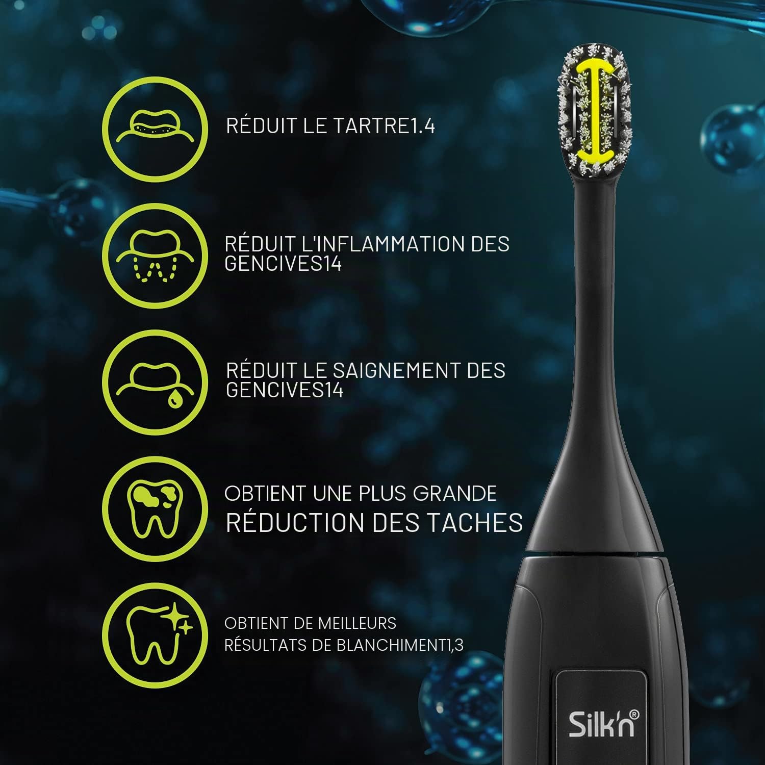 SILK'N Toothwave Brosse à dents électrique - Technologie anti-décoloration et tartre - 48 000 vibrations par p.m. - Noir