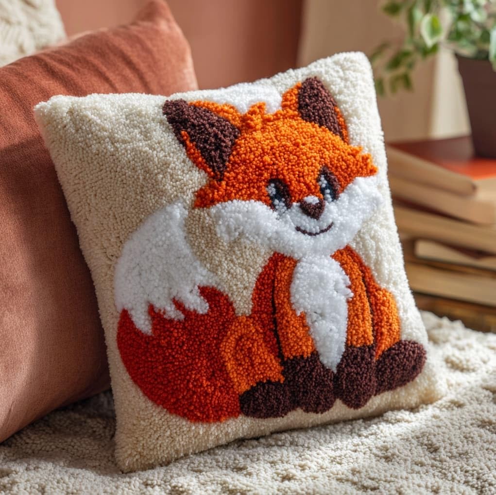 Wallustrioaw Animal Little Fox Latch Hook Cushion Kit 43X43cm,