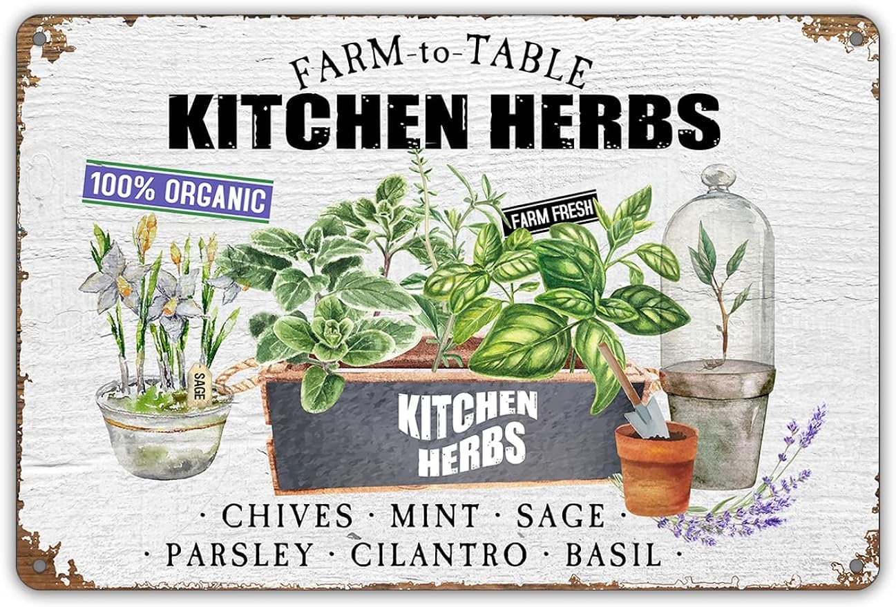 Liantsh 9 Funny Kitchen Herbs Farm To Table Metal Tin Sign Wall Decor Herbs Art Sign For Home Decor Gifts