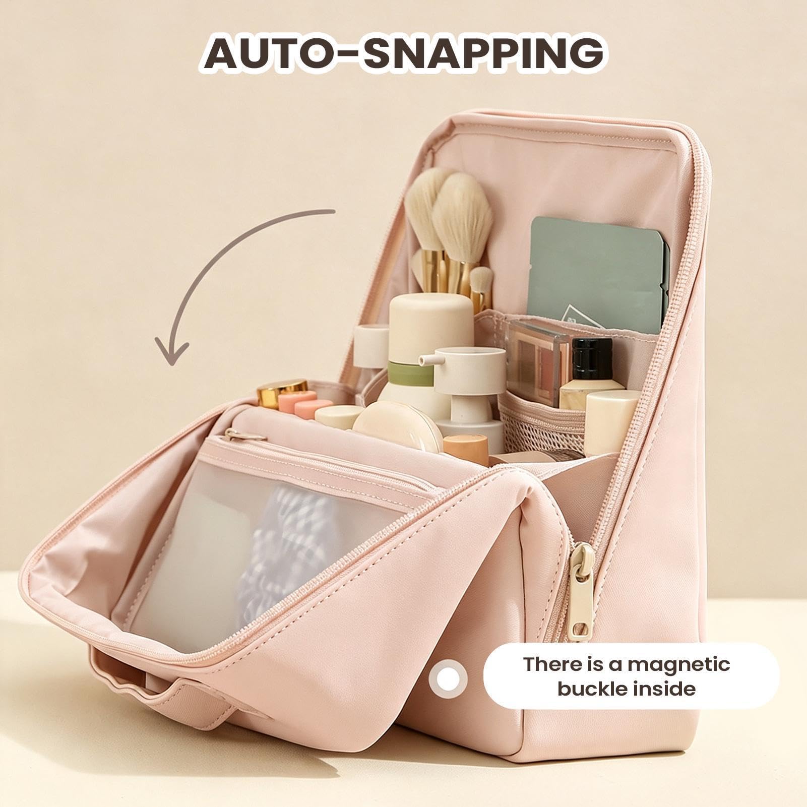 Portatrucchi verticale Custodia Porta Cosmetici Con Chiusura Magnetica | Pochette Trucchi Da Viaggio Per Campeggio, Hotel, Viaggi Di Lavoro, Weekend Fuori Porta, Backpacking, Dormitorio, Vacanza