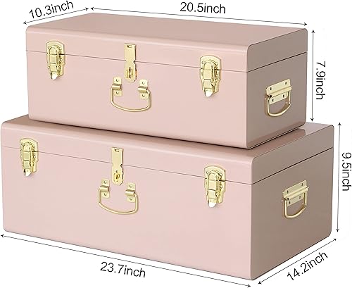 Miniatura 44 de Vixdonos Juego de 2 baúles decorativos de almacenamiento de caja de metal con asa (blanco con cierres de bronce) Blanco con cierres de bronce,Beige