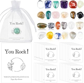 24 Sets You Rock Gifts Crystal Healing Stone with Cards Organza Bags Bulk Employee Appreciation Coworker Staff Party Favor Mini Christmas Gifts Figures for Students Team Adult (Inspirational)