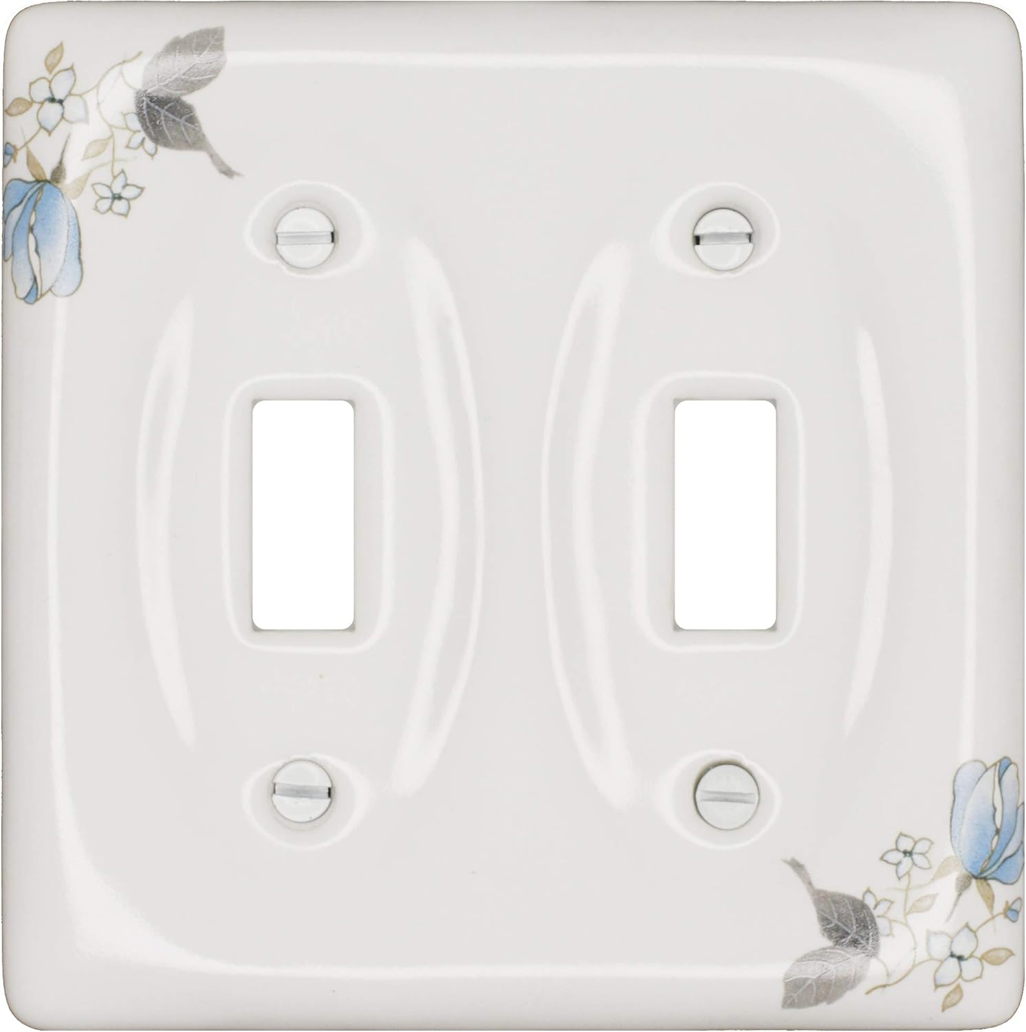 Porcelain Decorative Switch Plate, Wall Plate, Cover, Blue Flower, Double Toggle, (4.5" x 4.5 "x