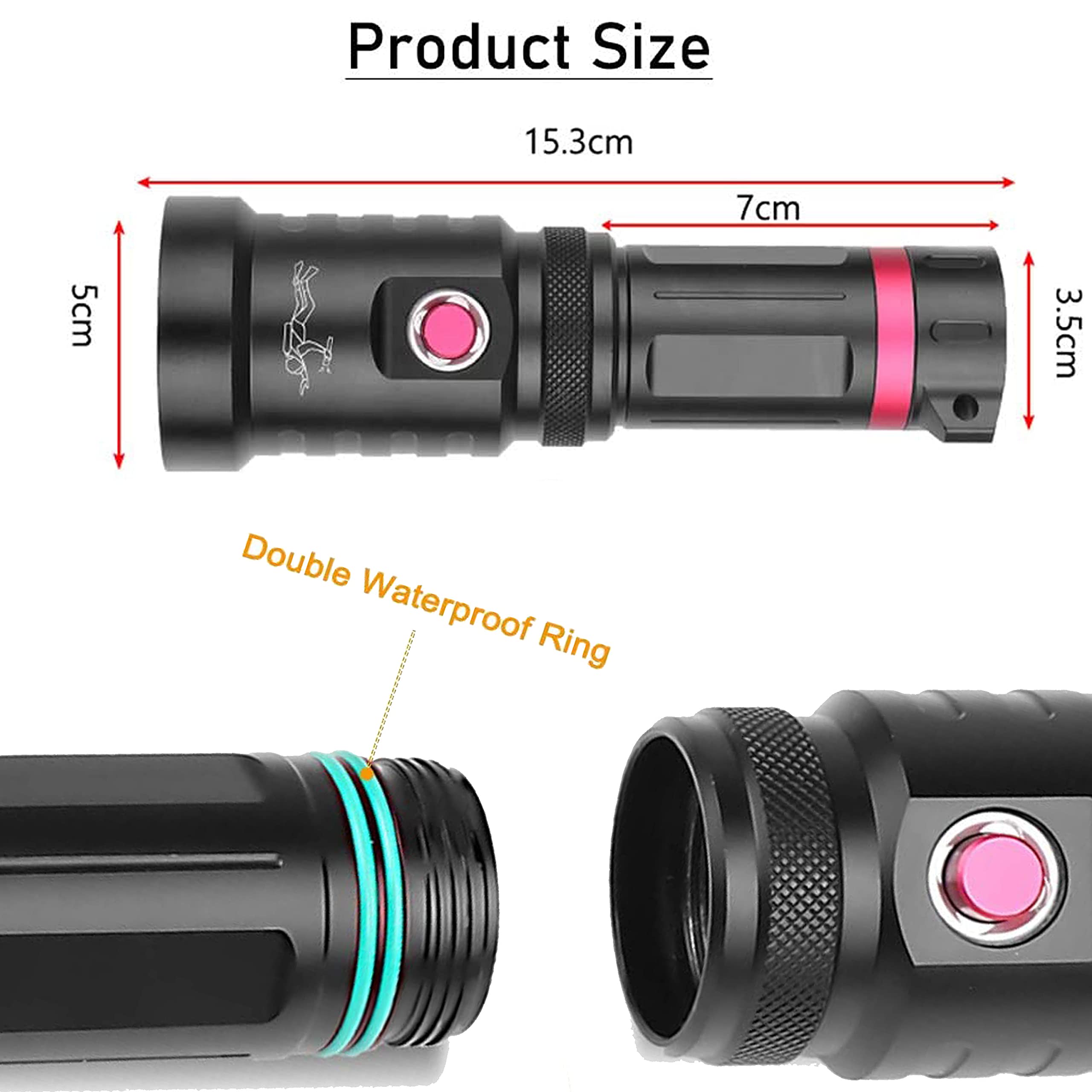 Lampe Torche De Plongée DIVEPRO S10 - 1000 Lumens, Compacte, étanche Jusqu'à 100m, 4 Couleurs Disponibles