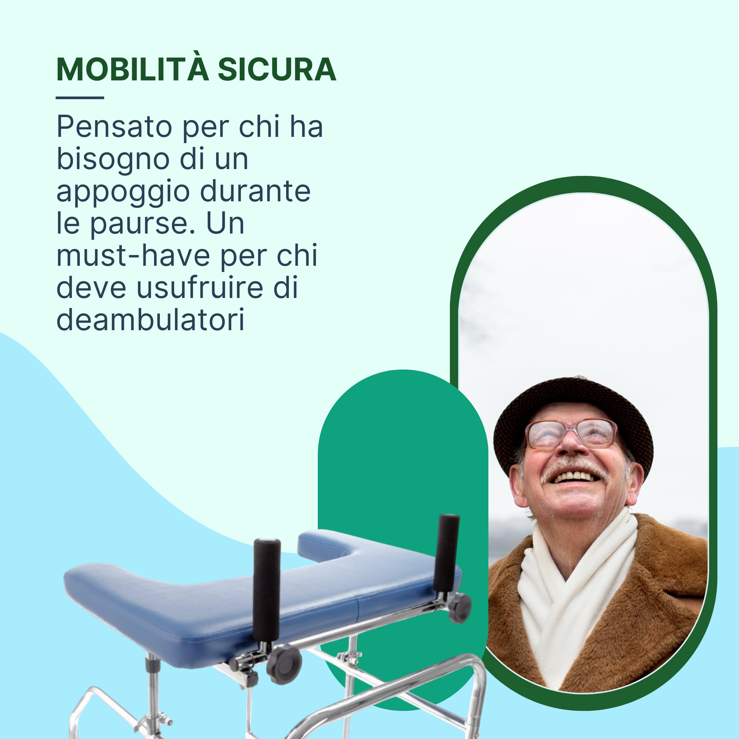 Tavolino Imbottito per Deambulatore e Rollator, 66x41 cm | Appoggio Antibrachiale Alto 10 cm, Superficie Imbottita per Appoggio a Tavolo