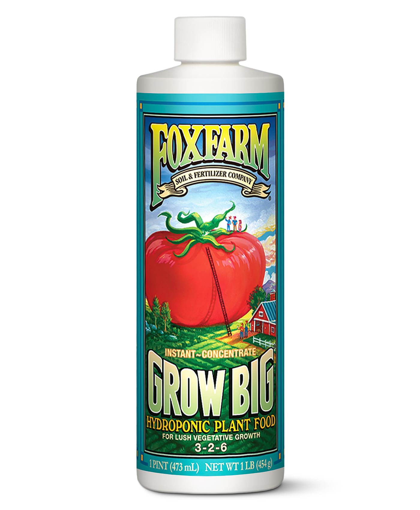 Grow Big Hydroponic Plant Food - 3-2-6 Liquid Plant Fertilizer for Lush Vegetative Growth in Hydroponic Systems - Liquid Concentrate with Earthworm Castings & Micronutrients - 1 Pint