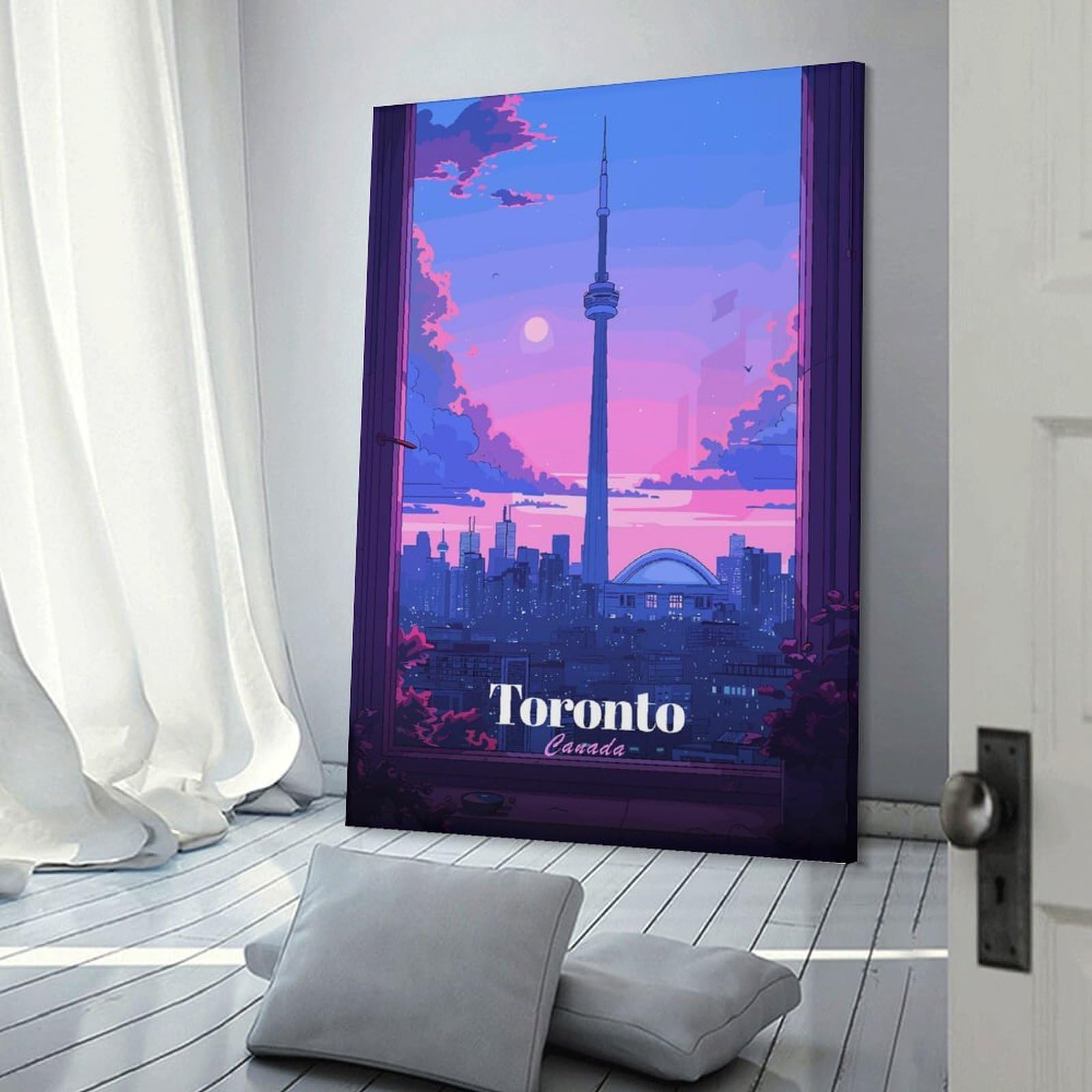 Junmoney Decorative Wall Artwork Toronto Cityscape at Sunset, 24x36inch(60x90cm), for Home, Office, Studio Or Guest Room, A Flexible Wall Accent for Shared Spaces