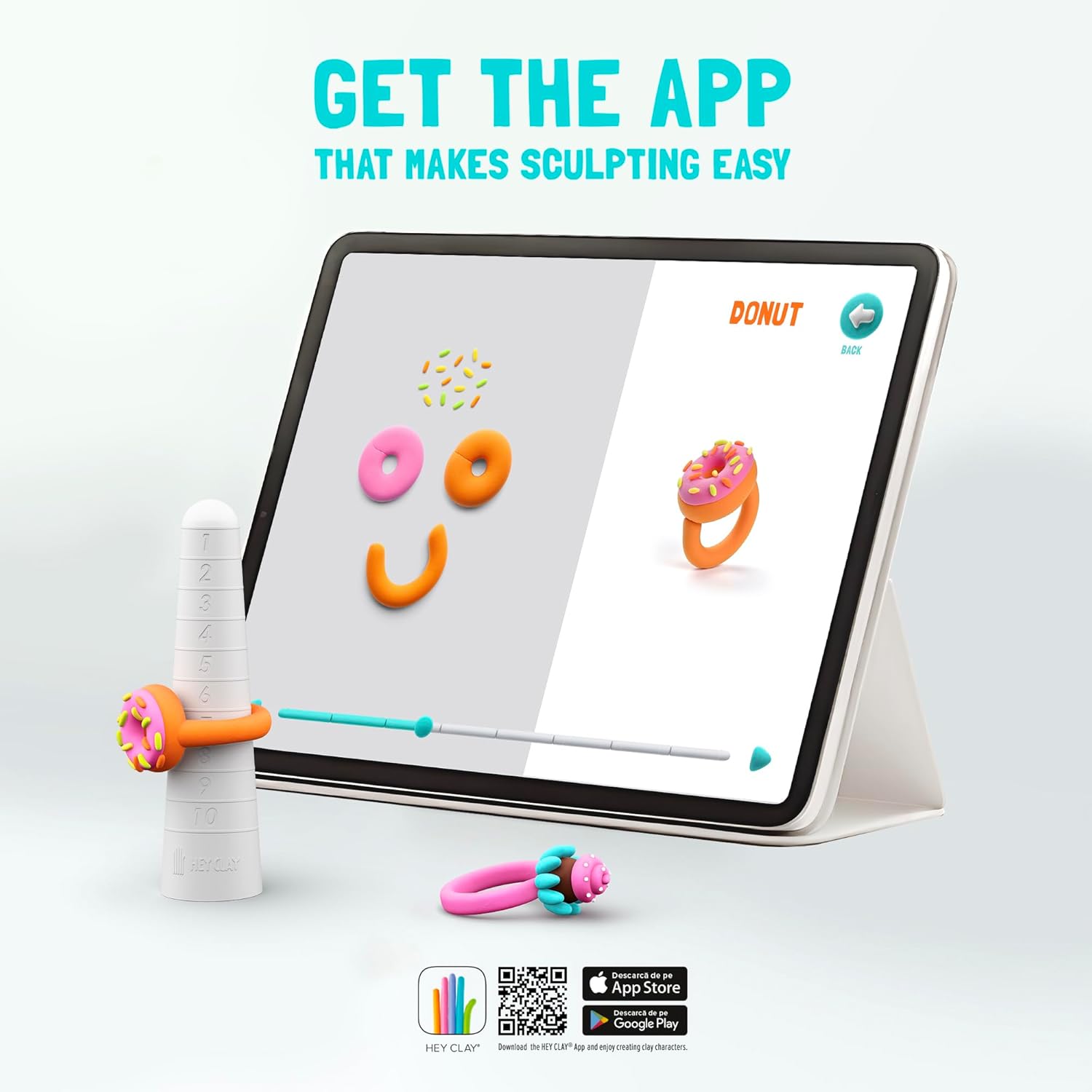 HEY CLAY Bijou - Clay Kit for Accessories Creation - Air Dry Clay with Tools and Fun Interactive App for Kids 3+ (Sweet Rings)