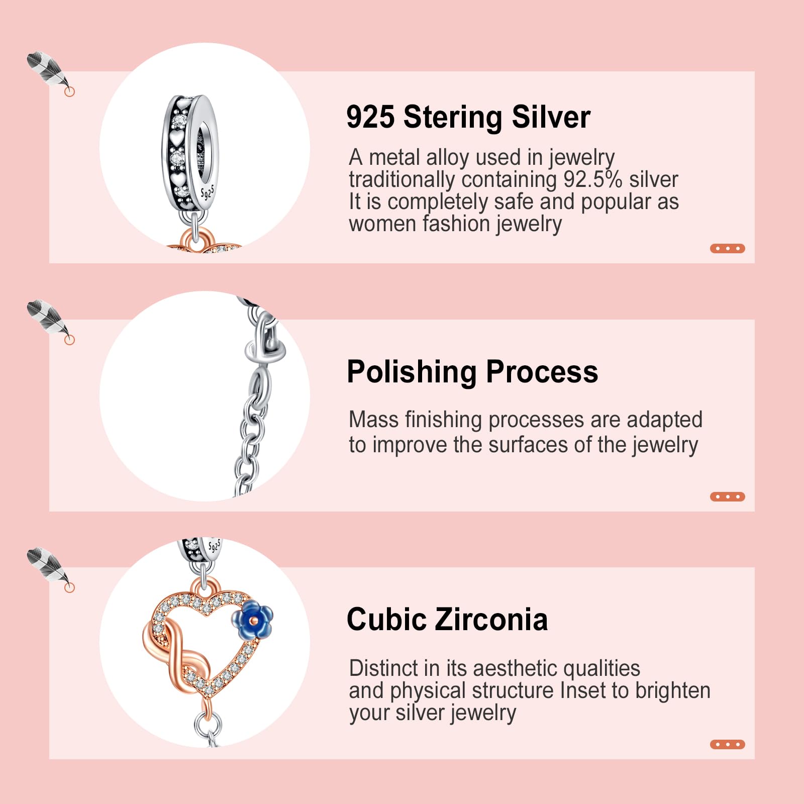 Annmors 925 Sterling Silver Clips Distanziatore Catena di Sicurezza Ferma Ciondoli Ciondolo in Vetro di Murano per Donna Bracciale Collana Gioielli Regalo