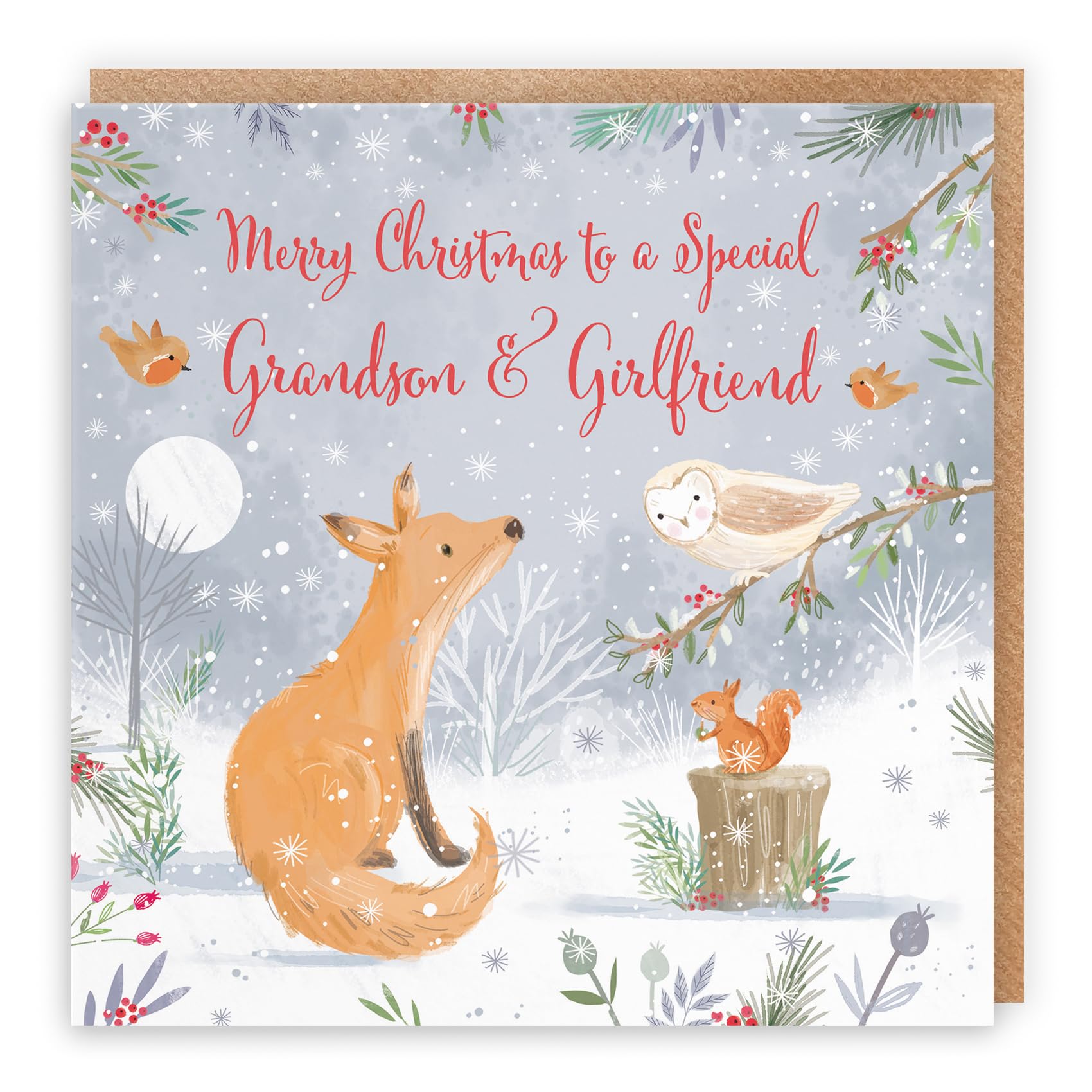 Hunts England, Grandson And Girlfriend Cute Fox Christmas Card, Nature's Treasures