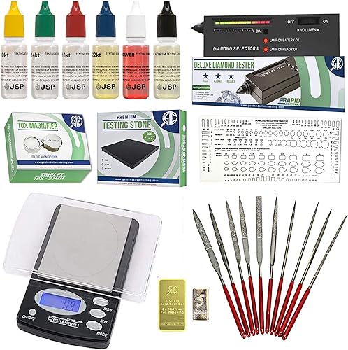 Kit de evaluación de probador de joyas de diamantes de platino de oro y plata, kit de evaluación de 10 K, 14 K, 18 K, 22 K, 24 K, prueba de escala