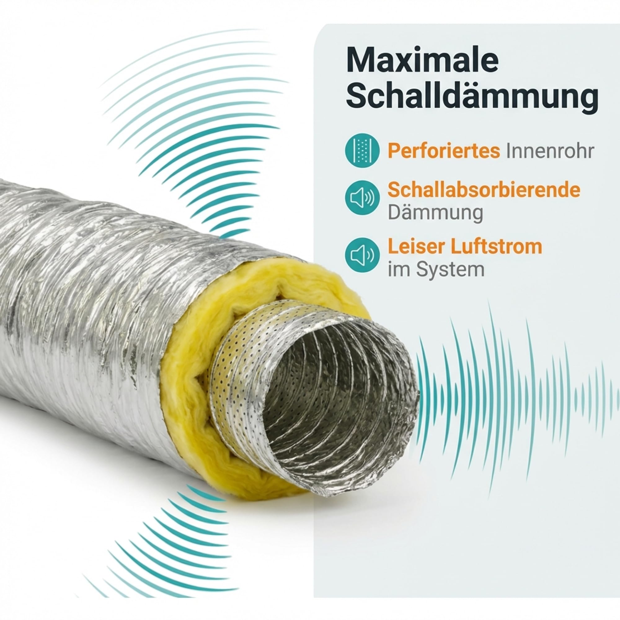 Easy Act Sonoconnect schallisolierter Schlauch Ø 160 mm, Länge 10 m, flexibler, gedämmter Lüftungsschlauch für geräuscharme Klima- und Lüftungssysteme