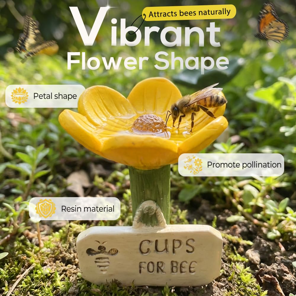 Bee Watering Station for Garden, 2026 New Cups for Bees, Resin Bee Drinking Bowl for Patio Lawn, Garden Pollinator Water Feeder for Garden Decor, Bee Water Cup for Gardeners (yellow) — view 2