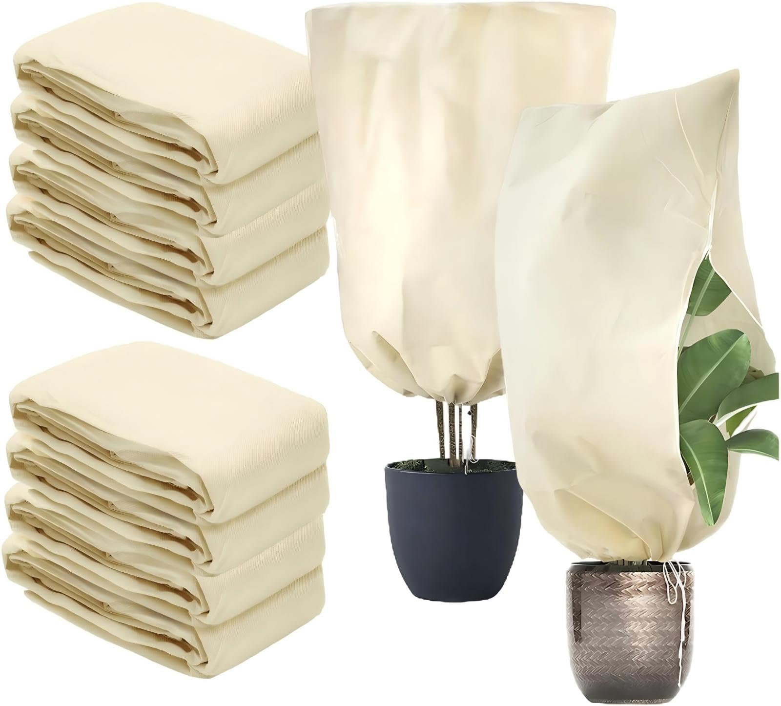 Awubsd 8 Sets Plant Fleece Frost Protection Covers in Light Yellow